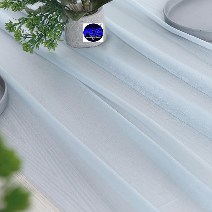 MDS 20 Pack 10ft Chiffon Table Runner 29 x 120 Inches Sheer Wedding Runner Romantic Rustic Table Runner for Wedding Decorations, Birthday Parties, Bridal Shower Party Arch Decor - Baby Blue