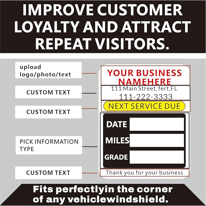 Custom Oil Change Stickers with Your Business Name - Auto Maintenance Service Reminder for Cars Vehicles Trucks Personalized Oil Change Stickers for Windshield 2 Inches（10-10000 pcs）