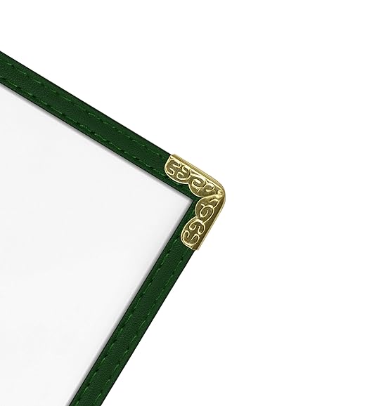 Goodsmart Restaurant Menu Covers – 25 Pack Green 3-Page/6-View 8.5" x 11", Side-Loading Vinyl Menu Holders, Clear Sleeves, Double-Stitched Edge, Leather-Style Café Covers with Gold Corners