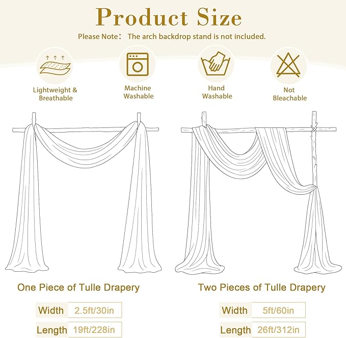 Wedding Arch Draping Fabric Backdrop 2 Panel 30" x 19Ft Burgundy Drapes Curtains for Wedding Reception Sheer Tulle Backdrop Curtain for Ceremony Birthday Party Baby Shower Arbor Ceiling Decorations