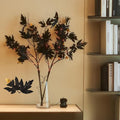 Fudios Halloween Black Branch Lights with Maple Leaves 120LED 32IN Battery Operated Thanksgiving Indoor Artificial Lighted Twig Branches with Timer Warm White and Orange Lights