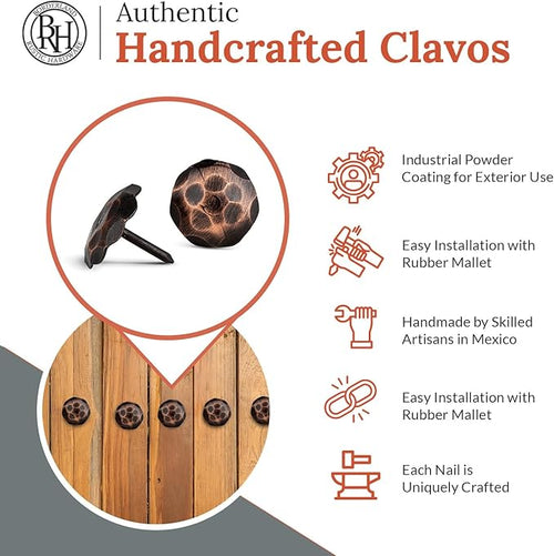 10 Pack 1" Small Round Head Iron Clavos Decorative Nails – Oil Rubbed Bronze – Handmade Rustic Round Fasteners for Farmhouse Shutter, Faux Wood, Barn Door, Shutters, and Gates – Ornamental Wood Accent