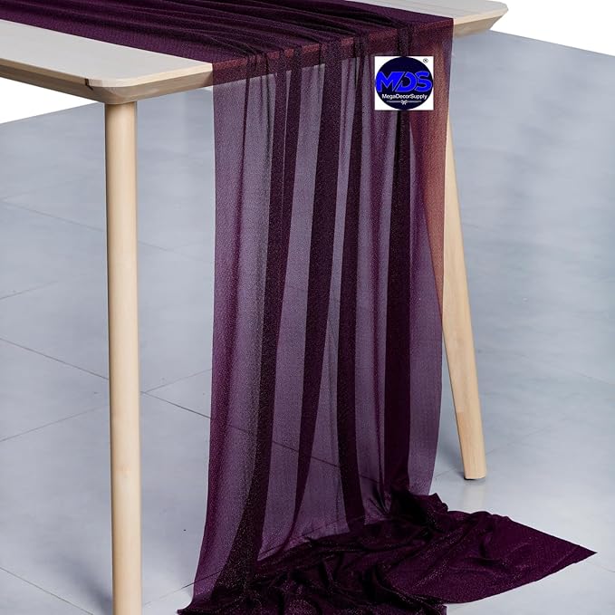 MDS Halloween Chiffon Table Runner - 15 Pack, 29 x 170 Inches, 14ft Each - Sheer Spooky Table Runners for Haunted House Parties, Trick-or-Treat Tables, Witchy Décor, Wedding & Events - Eggplant