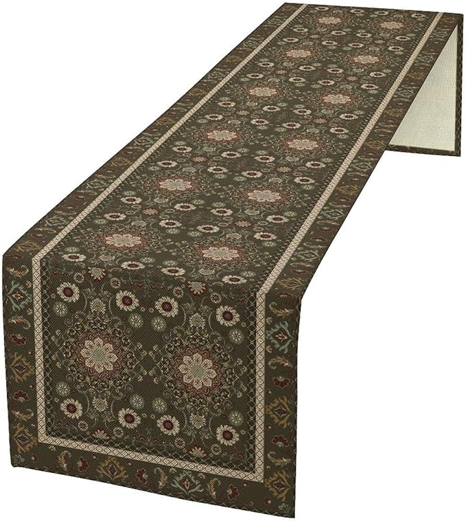 Vintage Boho Floral Table Runner, Rustic Country Farmhouse Brown Bohemia Flower Pattern for Home Kitchen Table Decor Dining Coffee Room Party Decor 13x120in