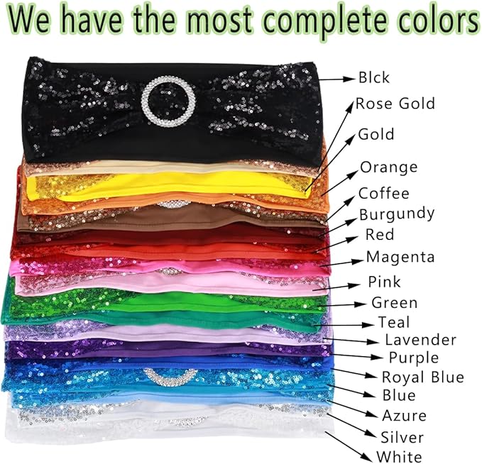 25 Pcs Chair Sashes Sequin Stretch Chair Bands Spandex Polyester Bows for Party Hotel Wedding Banquets Decoration - Rose Gold