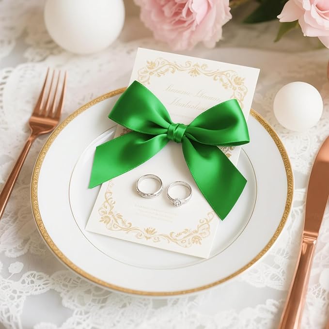 1-1/2 inch Double Faced Polyester Emerald Green Satin Ribbon, Perfect for Gift Wrapping Very Suitable for Weddings Party Hair Bow Invitation Decorations and More (25 Yards)