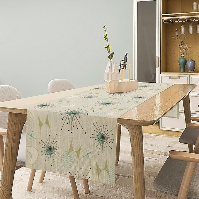 Mid Century Table Runner, Flag Retro Atomic Starburst 1950s Abstract Geometric Space Tabletop Decoration for Home Kitchen Restaurant Table Flag 13x70 Inch