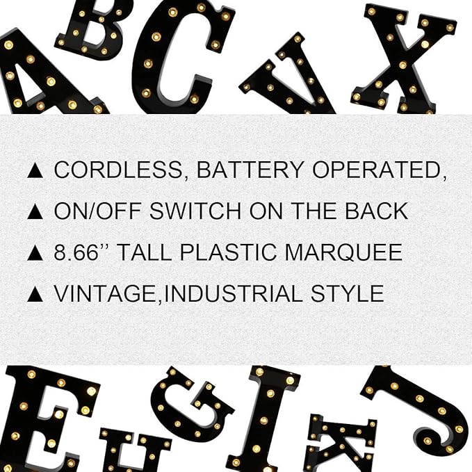 OYCBUZO Light Up Black Alphabet Marquee Letters Sign LED Marquee Number Lights Sign for Night Light Home Bar Christmas Lamp Birthday Party Wedding Decoration E