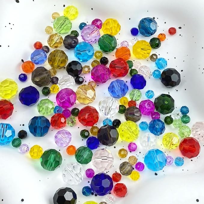 200 PCS 6mm Crystal Glass Beads Round Multiple Faceted Loose Spacer Glass Beads for DIY Handcrafte Bracelet Necklace Earring Jewelry Making(Amber)