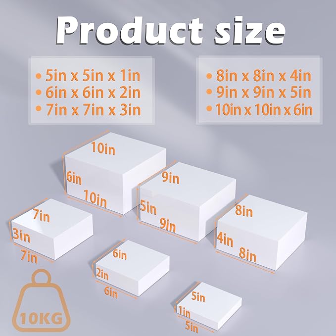 Buffet Risers, Food Display Risers for Party, White Acrylic Risers Display Stand for Buffet Table, Catering Displays for Dessert, Cube Box Nesting Riser with Hollow Bottoms (5"x6"x7"x8"x9"x10" 6 PCS)