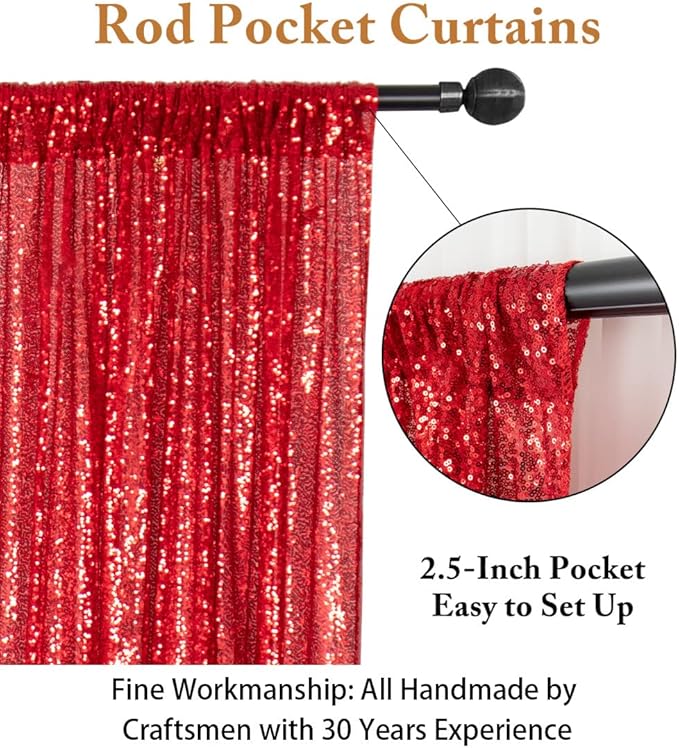 ShinyBeauty Sequin Curtain Red 4FTx8FT Sequin Photo Backdrop Red Sequin Backdrop Curtain Glitter Photography Backdrop Bridal Shower Backdrop for Wedding