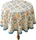ISAENNE Designer Linen Elegant Round Tablecloth,Colorful Floral Bohemian Table Cloth,Wrinkle Resistant Decor Tablecloths for Dining Thanksgiving Kitchen Christmas,Diameter 67"-Floralsea A