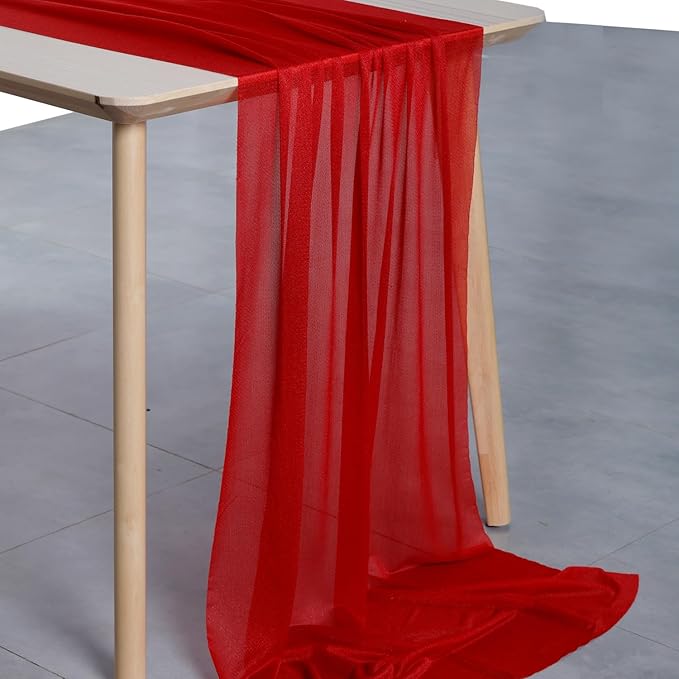 MDS Halloween Chiffon Table Runner - 10 Pack, 29 x 120 Inches, 10ft Each - Sheer Spooky Table Runners for Haunted House Parties, Trick-or-Treat Tables, Witchy Décor, Wedding & Events - Red