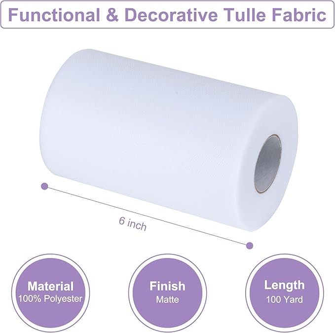 Violet Tulle Fabric Rolls 6 Inch by 100 Yards (300 feet) Tulle Roll Spool Fabric for DIY Tutu Skirt Baby Shower Birthday Party Wedding Decorations Christmas Craft Supplies (Violet)