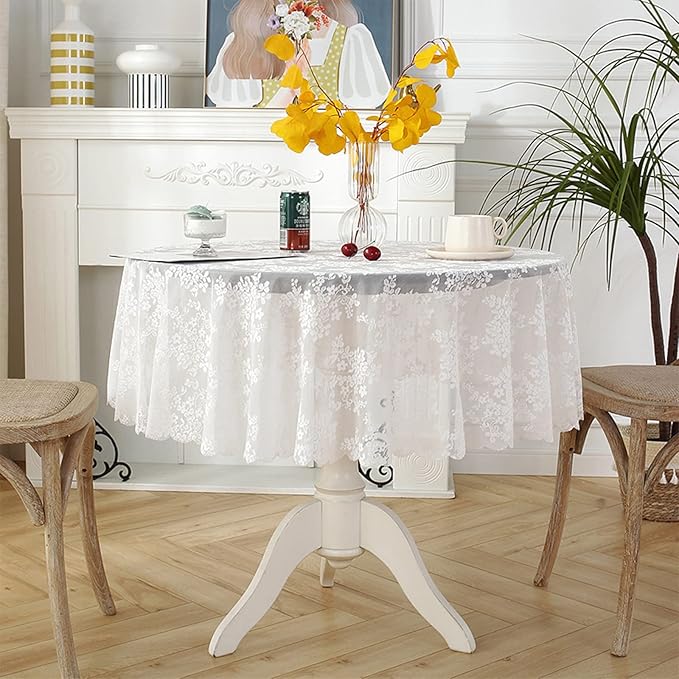 Jeloris Round Lace Tablecloth with Elegant Scalloped Bottom for Any Special Event Such as Wedding, Birthday Party, Baby Shower, Anniversary (70 inch, Style 1)