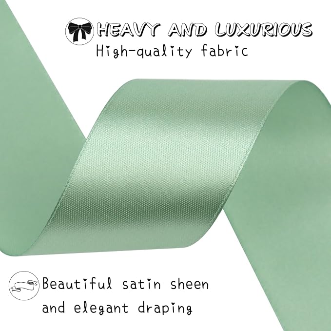Sage Green Solid Satin Ribbon 1-1/2 Inch 50 Yards Solid Polyester Fabric Ribbon for Gift Wrapping Wedding Christmas Baby Shower Birthday Party Decoration Handmade Immortal Flower Craft