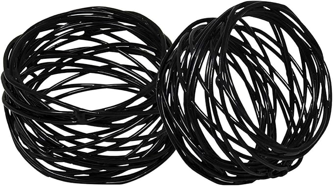 Handmade Round Mesh Black Napkin Rings Holder for Dinning Table Parties Everyday, Set of 12