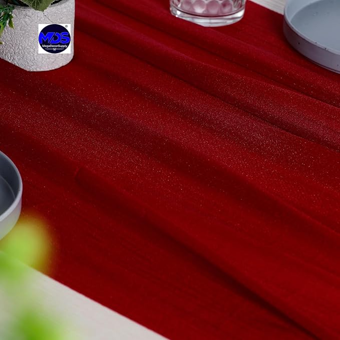 MDS 25 Pack 10ft Chiffon Table Runner 29 x 120 Inches Sheer Wedding Runner Romantic Rustic Table Runner for Wedding Decorations, Birthday Parties, Bridal Shower Party Arch Decor - Apple red