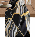Geometric Black Marble Cotton Linen Table Runner for Dining Kitchen, Wedding Outdoor Party Tablerunners Decoration, Farm Marble Liquid Ripple Abstract Dresser Scarf Coffee Tablecloth Runners 13''x36''