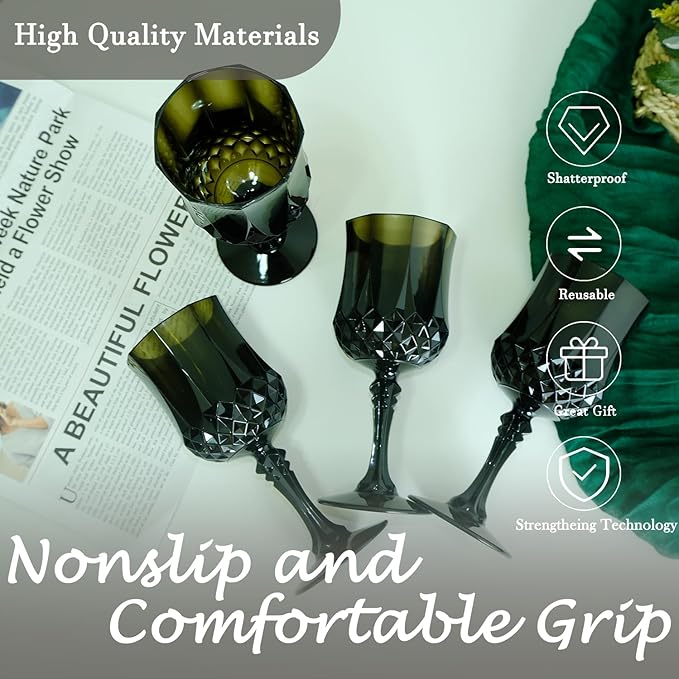 Plastic Wine Glasses，Plastic Goblets Vintage Style Cordial Drinking Glasses for Wedding Reception, Halloween Grand Event Party Supplies (48, Black)