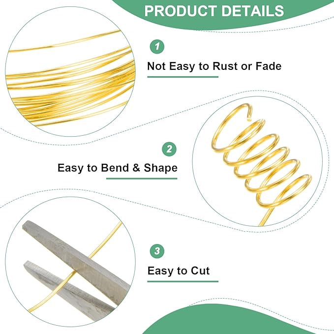 0.8 mm/20 Gauge Copper Wire for Jewelry Making, 7.5FT Copper Beading Craft Wire for Jewelry/Weaving/DIY Crafting/Planting, Color-Retaining [2.3 M, Gold Tone]