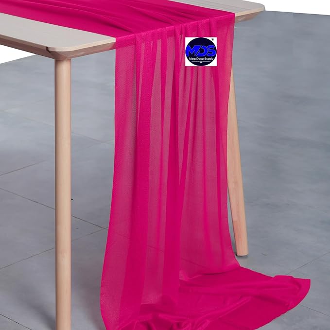 MDS Halloween Chiffon Table Runner - 15 Pack, 29 x 120 Inches, 10ft Each - Sheer Spooky Table Runners for Haunted House Parties, Trick-or-Treat Tables, Witchy Décor, Wedding & Events - Hot Pink