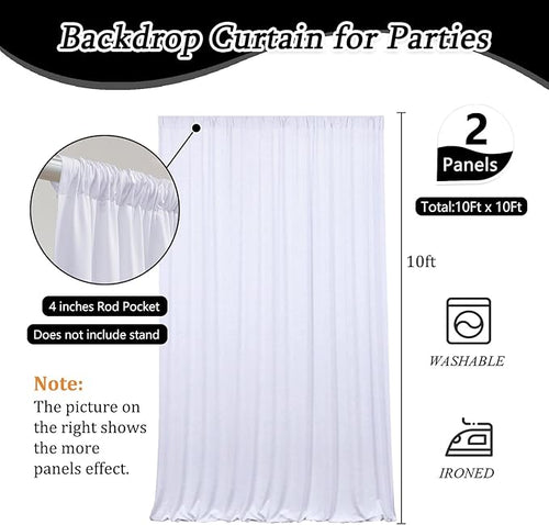10 x 10 Feet White Backdrop Curtain for Partie, Background Curtains for Photoshoot, Birthday, Wedding, Christmas, Anniversary, Halloween Party Decorations 5Ft x 10Ft, 2 Panels