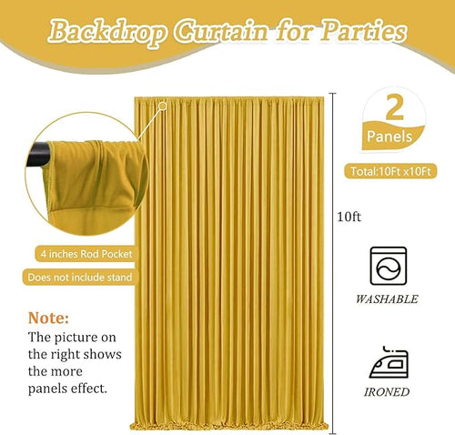 10 x 10 Feet Gold Backdrop Curtain for Partie, Background Curtains for Photoshoot, Birthday, Wedding, Halloween, Thanksgiving, Christmas Day, New Year Party Decorations 5Ft x 10Ft, 2 Panels