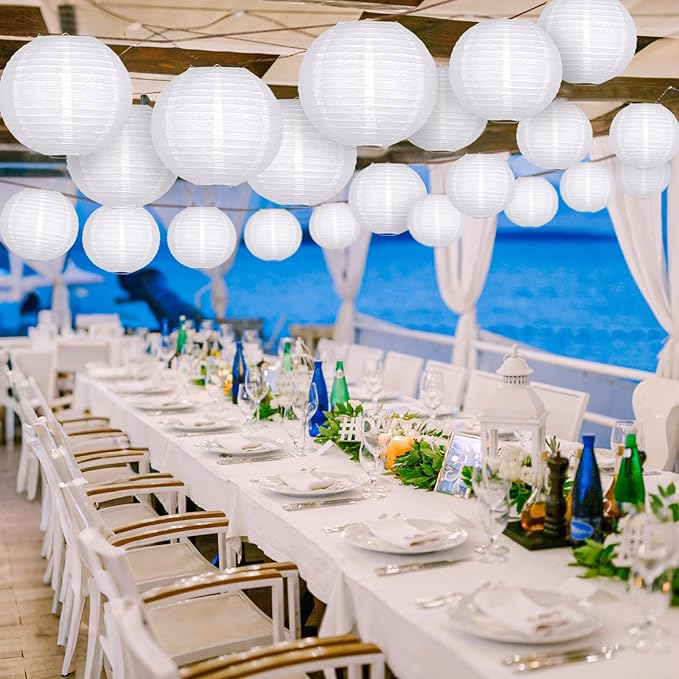 ADLKGG White Paper Lanterns Party Decorative, White Round Hanging Paper Lanterns Decorations for Graduation Wedding Engagement Birthday Party Decorations, 21pcs