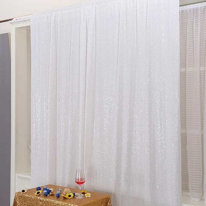 Eternal Beauty White Sequin Backdrop, 6x8 Ft Glitter Background Curtains for Christmas Shimmer Photography Party Wedding Birthday Back Drop Decor