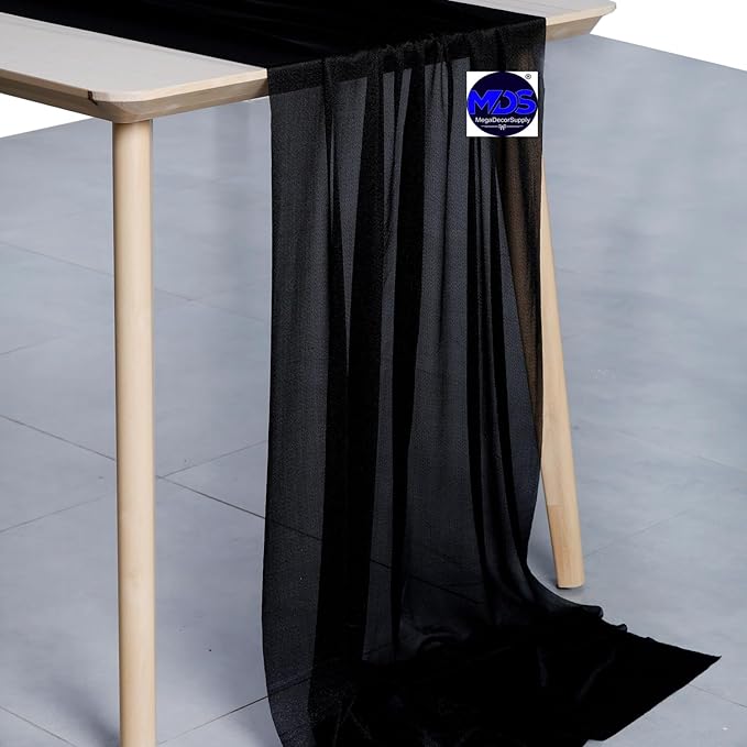 MDS Halloween Chiffon Table Runner - 10 Pack, 29 x 120 Inches, 10ft Each - Sheer Spooky Table Runners for Haunted House Parties, Trick-or-Treat Tables, Witchy Décor, Wedding & Events - Black