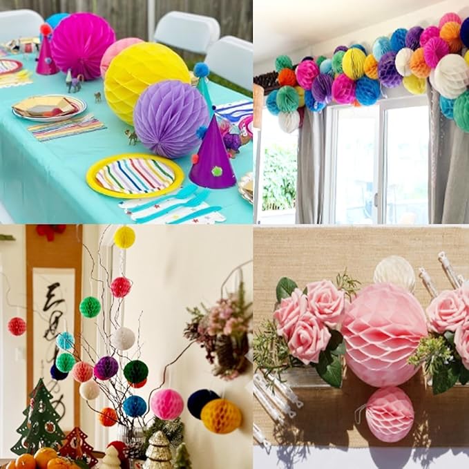 20pcs 3inch Honeycomb Flower Balls Party Honeycomb Balls Decoration Paper Flower Balls Tissue Paper Flower Ball Pom Poms Ball for Birthday Wedding Home Decor (3inch, Green Set)