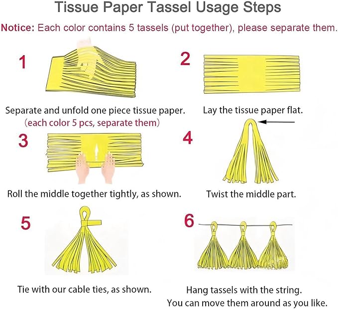 ZOOYOO Tassel Garland Tissue Paper Tassel Banner Table Decor,DIY Kits for Birthday Party Decorations,Pack of 15(Red Blue Yellow)