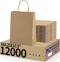 METRONIC Kraft Paper Gift Bags with Handles 8x4.75x10.5 Inch 12000 Pack | Christmas, Birthday Party Favors, Retail Shopping, Small Business Bulk | Brown Gift Wrap Bag