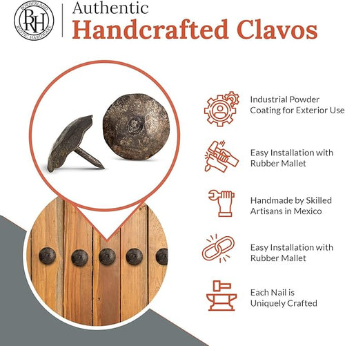 10 Pack 1.25" Round Head Iron Clavos Decorative Nails – Unfinished – Handmade Rustic Round Fasteners for Farmhouse Shutters, Faux Wood Beams, Barn Doors, Shutters, Gates – Ornamental Wood Accent