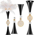 VIJIV Black Tall Crystal Flower Vases for Centerpiece - 28'' Large Trumpet Vase for Bouquet Skinny Decorative, Floor Vase Flower Stand for Party Event, Dining Table Décor, Bridal Shower, Wedding