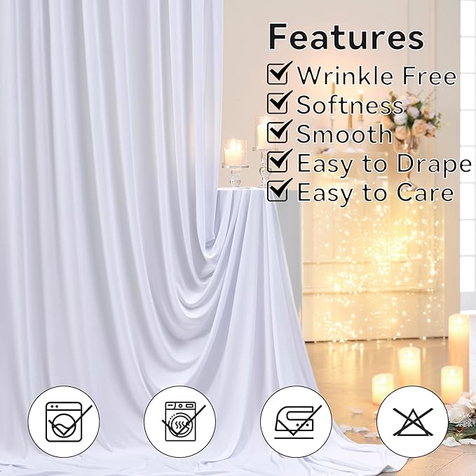 30×12 ft White Wrinkle Free Backdrop Curtain, Soft Silky Easy to Drape Wedding Drapes for Backdrop, 6 Panels 12ft Long Backdrop Curtains for Parties Birthday Baby Shower Photo Photography Backgrounds