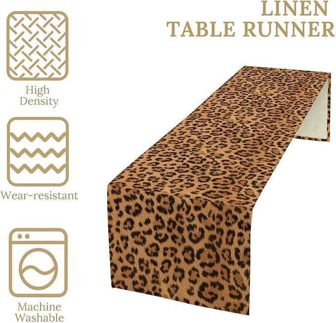 Leopard Print Table Runner Wildlife Vintage Cheetah Fur Spot Animal Skin Spots Pattern Table Cloth for Garden Farmhouse Wedding Party Vacation Dinner Home Decoration, 13x36 Inch