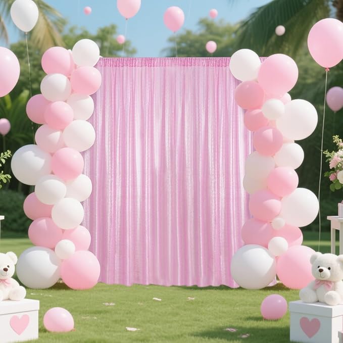 Matte Pink Sequin Backdrop Curtain 2 Pieces 2FTx8FT Glitter Photography Backdrop for Party Wedding Birthday Christmas Decorations