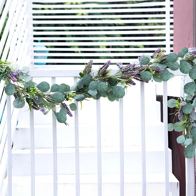 6FT Purple Flower Garlands Artificial Spring/Summer Garland Greenery Garlands Eucalyptus Garland Decoration for Baby Shower Wedding Party Table Runner Room Home Mantle Decor （Purple）