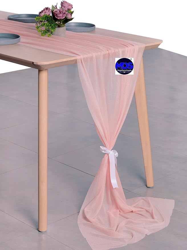 MDS Halloween Chiffon Table Runner - 1 Pack, 29 x 170 Inches, 14ft Each - Sheer Spooky Table Runners for Haunted House Parties, Trick-or-Treat Tables, Witchy Décor, Wedding & Events - Dusty Rose