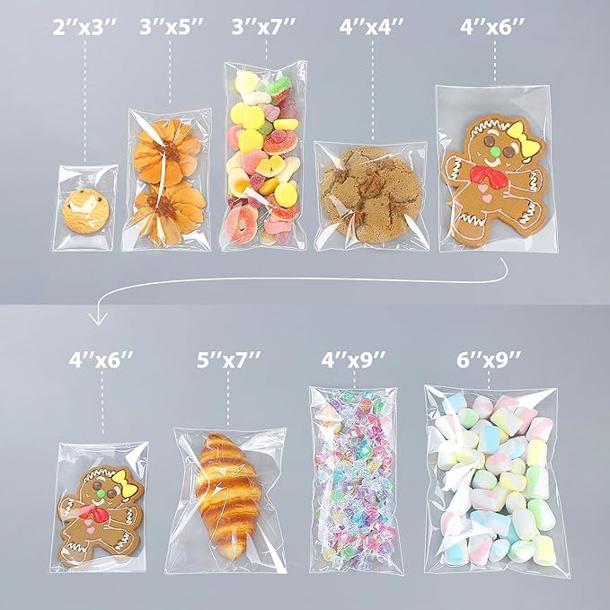 PigPotParty 4''x 4" Clear Plastic Cellophane Gift Wrap Bags, 100 Pcs Small Self Sealing Cookie Bags for Gift, Party favor, Candy, Treat, Goodies, Snack, Self Adhesive Resealable
