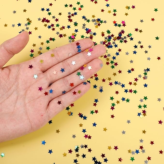 STEFORD 150g Rainbow Star Confetti, 6mm Multicolor Star Glitter Metallic Sequin Sprinkle Stars Rainbow Glitter Confetti for Birthday Party Wedding Halloween Christmas DIY Decorations