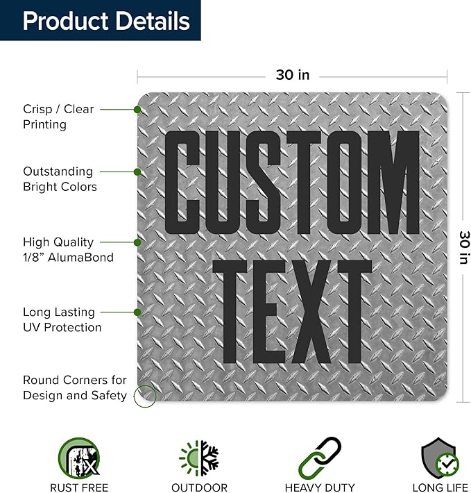 Custom Sign, Custom Street Sign, 11 Font Colors, 13 Font Styles, 4 Hole Options, 22 Sizes, 30x30 Inches, Rust Free DiBound, Fade Resistant, Made in USA by My Sign Center (Diamond Metal)