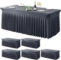 Wish Care 6 Pack Gray Spandex Table Clothes for 8 Foot Rectangle Tables, 8FT Wrinkle Free Fitted Tablecloths Ruffles Design Table Cover for Party, Banquet, Wedding and Events