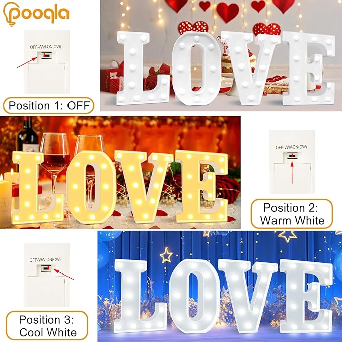 Pooqla LED Marquee Letter Lights, Warm White and Cool White Decorative Lighted Letters, Light Up Alphabet Letters for Boys Girls, Party, Wedding, Bar, Night Light, Birthday Decoration, Letter O