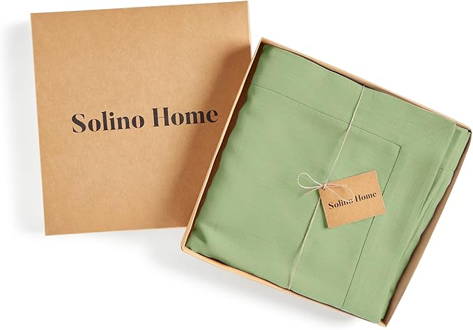 Solino Home Linen Tablecloth 60 x 90 Inch - 100% Pure Linen Laurel Green Table Cloth for Rectangle Tables - Fete, Machine Washable Tablecloth for Fall, Autumn, Thanksgiving
