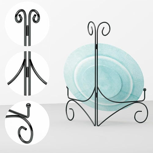 10 Inch Display Plate Holder with Folding Design, Metal Table Stand for Home Decoration, Picture Easel, Photo Frame Stand - Black