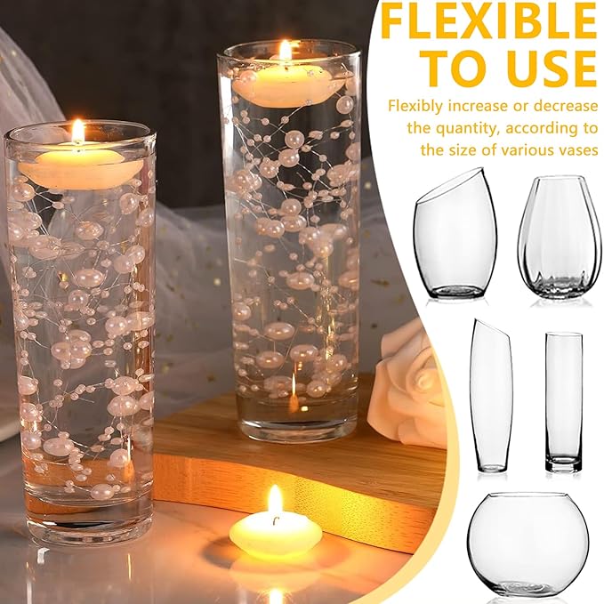 100 PCS Artificial Floating Beads for Centerpieces Vases, Gold 8+3mm String Beads for Wedding Party Faux Pearl String for Decorating, String Pearls for Crafts Vase Filler