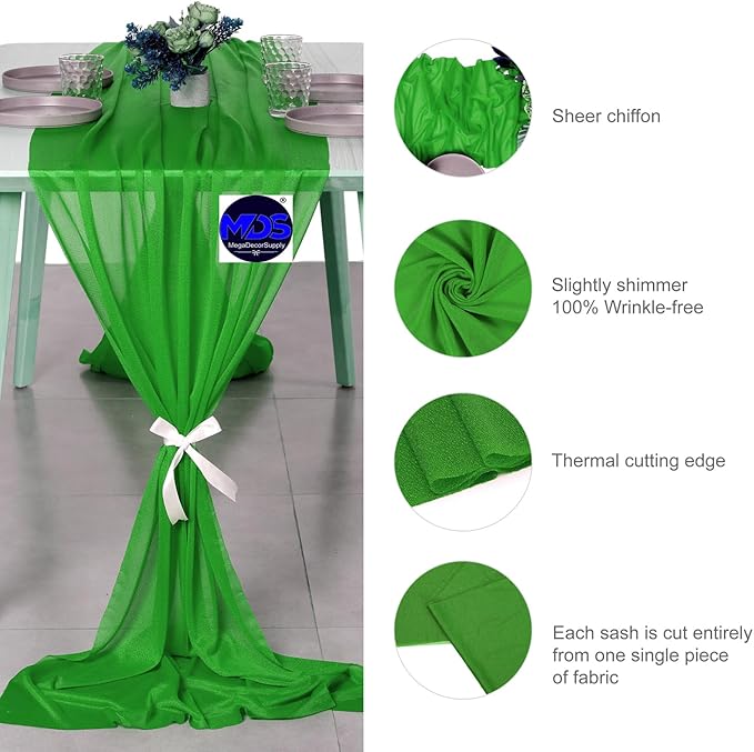 MDS Halloween Chiffon Table Runner - 20 Pack, 29 x 170 Inches, 14ft Each - Sheer Spooky Table Runners for Haunted House Parties, Trick-or-Treat Tables, Witchy Décor, Wedding & Events - Green